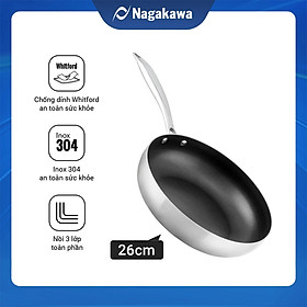 Mua Chảo chống dính inox đa lớp toàn phần Nagakawa Natsu NAG2603 (26cm) - Dùng trên mọi loại bếp - Hàng chính hãng