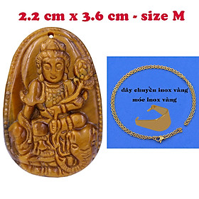Mặt Phật Phổ hiền đá mắt hổ 3.6 cm kèm dây chuyền inox - mặt dây chuyền size M, Mặt Phật bản mệnh