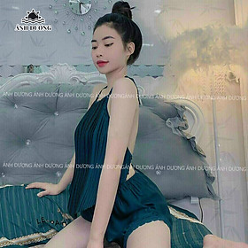 Đồ ngủ nữ sexy dập ly cổ yếm cột dây vải phi bóng phối ren Ánh Dương Clothing