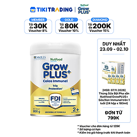 [23.09-02.10 QT đơn từ 799K] Sữa bột Nutifood GrowPLUS+ Sữa Non Immunel trên 2 tuổi Lon 800g