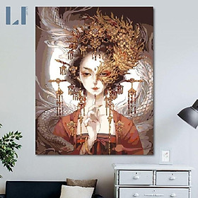 Mua Tranh sơn dầu số hóa có khung cô gái Trung Hoa LIM Art -Tranh tô màu theo số cổ trang Trung Quốc  thủy mặc