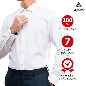 Hình ảnh Áo sơ mi nam dài tay ALIGRO chất liệu cotton cổ bẻ dáng ôm body trắng phối cổ ALGS191