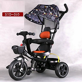 Xe đẩy 3 bánh có mái che cán đẩy - màu xanh