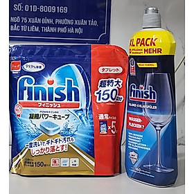 Combo Viên rửa bát Finish Nhật 150 viên  Muối Finish 1,2kg  Nước làm bóng Finish 400ml - Combo 150Vbóng 800ml