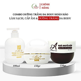 Combo kem trắng da body hoàn hảo Acosmetics, Kem body mềm, kem tắm trắng toàn thân, muối tẩy tế bào chết 500g