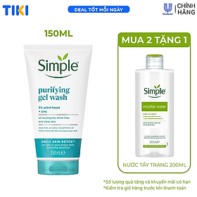 [Tặng kèm nước tẩy trang 200ml] Gel rửa mặt Simple Purifying Gel Wash thanh khiết giảm bóng nhờn 150ml 