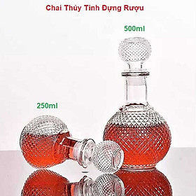 Vỏ Chai Rượu Đẹp (combo 2 cái 500ML và 250ML) cao cấp mẫu bầu tròn giác kim cương – Chai Thủy Tinh Đựng Rượu Đẹp - Bình Đựng Rượu Thủy Tinh chưng bàn ăn sang trọng (C6,D2)