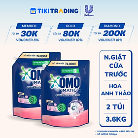 Combo 2 Túi Nước Giặt Omo Matic Cho Máy Giặt Cửa Trước Hương Hoa Anh Thảo Ngăn Mùi Ẩm Mốc 3.6KG