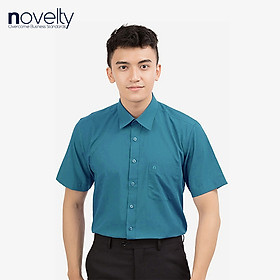 Áo sơ mi nam Slim fit ngắn tay xanh cổ vịt 171424N