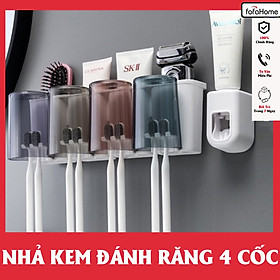 Kệ Để Bàn Chải Kem Đánh Răng 4 Cốc, Gía Để Đồ Nhà Tắm Cao Cấp Không Cần Khoan Tường (Tặng Miếng Dán)