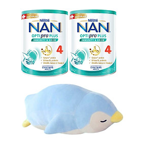 Bộ 2 Lon sữa bột Nestlé NAN OPTIPRO PLUS 4 850g/lon với 5HMO Giúp tiêu hóa tốt + Tăng cường đề kháng (2 - 6 tuổi) - Tặng Gối ôm chim cánh cụt khổng lồ