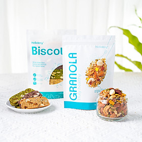 Combo 250g Granola + 250g Biscotti 3 Vị Ăn Kiêng Không Đường HEBEKERY