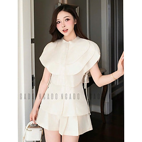 Set áo quần kem cổ xếp tầng NGADO , set áo quần ngắn , set áo quần dạo phố