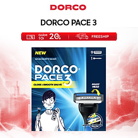 DORCO PACE 3 - Dao Cạo Râu 3 Lưỡi - Hộp Gồm 1 Cán và 9 Đầu Cạo
