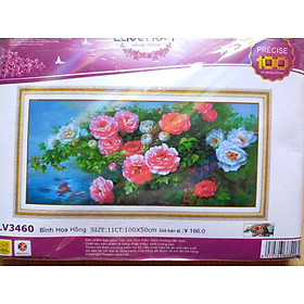 Mua Tranh thêu chữ thập hoa mẫu đơn LV3460 - 100 x 50 cm - chưa thêu