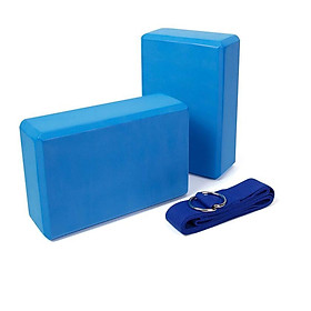 Combo 3 Dụng Cụ Hỗ Trợ Tập Yoga - 2 Gạch Tập Yoga Trơn, Không Họa Tiết + 1 Dây Đai Tập Yoga Sợi Cotton
