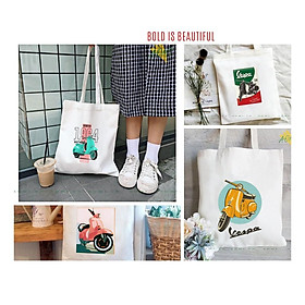 TÚI VESPA NHIỀU MẪU VẢI ĐEO VAI TOTE CANVAS BAG CÓ KHÓA KÉO SIZE LỚN 33x38cm CUTE XINH ĐẸP TIỆN ÍCH DẠO PHỐ DU LỊCH