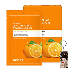 5 Miếng Mặt Nạ Giấy Viatmin C Prettyskin The Pure Jeju Tangerine Vita C  Mask Sheet Cấp Ẩm, Làm Đều Màu Da 25g tặng móc khóa