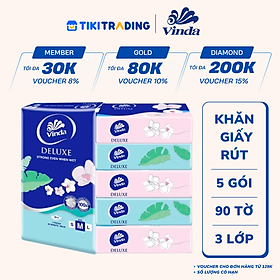 Khăn Giấy Rút Cao Cấp Vinda Deluxe 3 Lớp - M - 90 tờ (5 Gói)