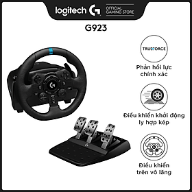 Bộ vô lăng & bàn đạp chơi game đua xe Logitech G923 - Phản hồi lực TRUEFORCE, tay cầm bọc da cao cấp, tương thích PS5, PS4, PC, Mac - Hàng Chính Hãng