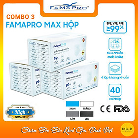 HỘP - FAMAPRO MAX - Khẩu trang y tế kháng khuẩn 4 lớp Famapro Max 40 cái