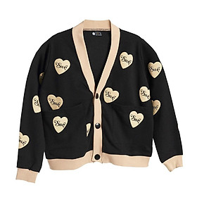 Áo cardigan thun nỉ ngoại hoạ tiết trái tim SWE có túi to đáng yêu,Áo khoác nỉ cardigan form rộng, áo khoác nỉ in hình họa tiết trái tim