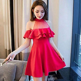 Đầm xoè cổ cao khoét vai phối lưới kim tuyến -MS7Y- Size M/L đến 58kgMM MM