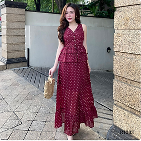 Đầm Maxi Ruzimay Chấm Bi Voan Áo Váy Rời Dáng Dài R1200