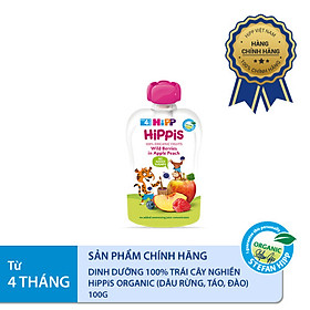Dinh dưỡng 100% Trái cây nghiền Organic HiPPiS Dâu rừng, Táo, Đào