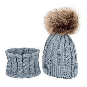 Boys Girls Beanie Hats Warm Winter Soft Cotton Knitted Pom Pom Hat Cream