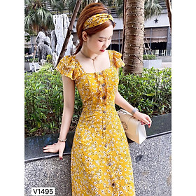 Đầm Váy Lụa Hoa Nhí Hàng Nút Tay Phồng Sang Chảnh Thời Trang Nữ Dạo Phố