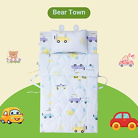 Mua Bộ 5 món tiện lợi cho bé đi học mầm non  tiểu học NIN House hoạ tiết Bear Town 70x120cm chất liệu tencel mát lạnh  màu dễ thương  1 tấm trải chống trượt  1 chăn  1 ruột gối  1 vỏ gối  1 túi xách