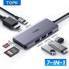 TOPK LH-71 USB C Hub 7 trong 1 Dongle USB-C to HDMI 4K Multtáoort Adapter,Công suất 100W,3 cổng USB 3.0