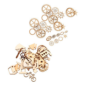 60Pc Industrial Style WOODEN Gear Shapes Cut Wood Craft Embellishments