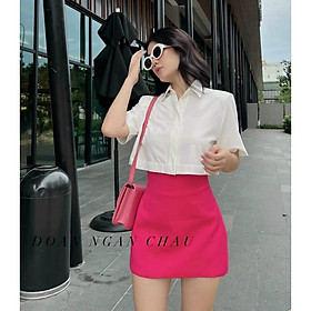 Sét bộ đồ nữ áo sơ mi croptop ngắn tay phối chân váy 3 màu sắc xinh xắn dạo phố, dự tiệc