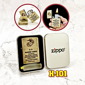 Mua Hộp quẹt bật lửa Zipo vàng cổ U.S Marine Corps (Thủy quân lục chiến Hoa Kỳ) (có mộc đáy) - (hộp thiếc kèm xăng) H-101