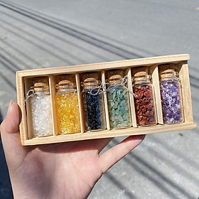 Mua Combo 6 Lọ Đá Thanh Tẩy Phong Thủy Năng Lượng Để Bàn Hộp Đựng Gỗ Tự Nhiên Sang Trọng