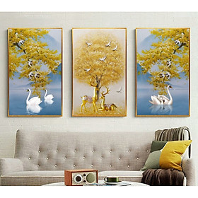Mua Bộ tranh 3 Bức - Tranh treo tường  phòng khách- Tranh 3D Hiện Đại HD 39765  /Gỗ MDF cao cấp phủ kim sa/ Chống ẩm mốc  mối mọt/Bo viền góc tròn