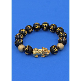 Vòng tay đá Thạch Anh Đen khắc Phật Chú 12 ly - cẩn Tỳ Hưu Phong Thủy inox vàng VTAEPVTHHBV12 - hợp mệnh Thủy, mệnh Mộc