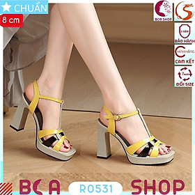 Giày cao gót nữ 8p RO531 ROSATA tại BCASHOP hở mũi, phối màu sành điệu dành cho giới thượng lưu, màu vàng phối đen trắng