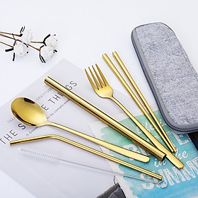 Mua Combo Muỗng Đũa Nĩa Kèm Ống Hút Inox304 và Túi Đựng