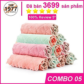 Khăn lau đa năng nhà bếp cao cấp 2 mặt siêu mềm mại, khăn lau đa năng thấm nước tốt và nhanh khô - Combo 5