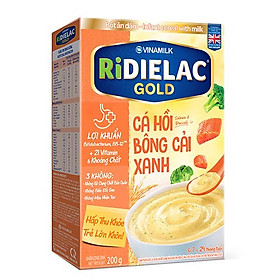 COMBO 2 HỘP BỘT ĂN DẶM RIDIELAC GOLD CÁ HỒI BÔNG CẢI XANH - HỘP GIẤY 200G