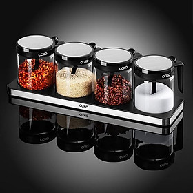 Mua Set 4 hũ đựng gia vị thủy tinh CCKO có tay cầm kèm khay Hàng chính hãng