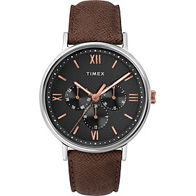Đồng hồ Dây Da Nam Timex Southview 41mm Silver-tone Case Black Dial Brown Leather Strap- TW2T35000