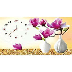 Mua Tranh đính đá Đồng hồ_ Bình Hoa Ngọc Lan (68*50cm) tranh chưa đính đá