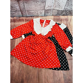Váy Viền Bèo Nữ Đầm Chấm Bi Viền Cổ Ren Trắng Thời Trang