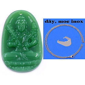 Mặt Phật Hư không tạng đá thạch anh xanh lá 3.6 cm kèm móc và dây chuyền inox, Mặt Phật bản mệnh