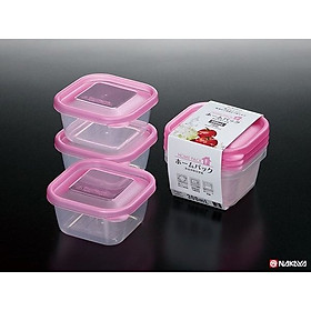 set 3 hộp thực phẩm nakaya 300ml nắp hồng nội địa nhật bản