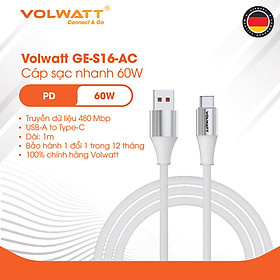 Mua Cáp sạc nhanh 60W Volwatt GE-S16-AC hàng chính hãng | Cáp USB-A to Type-C  truyền dữ liệu 480Mbps  dây bện – BH 12 tháng